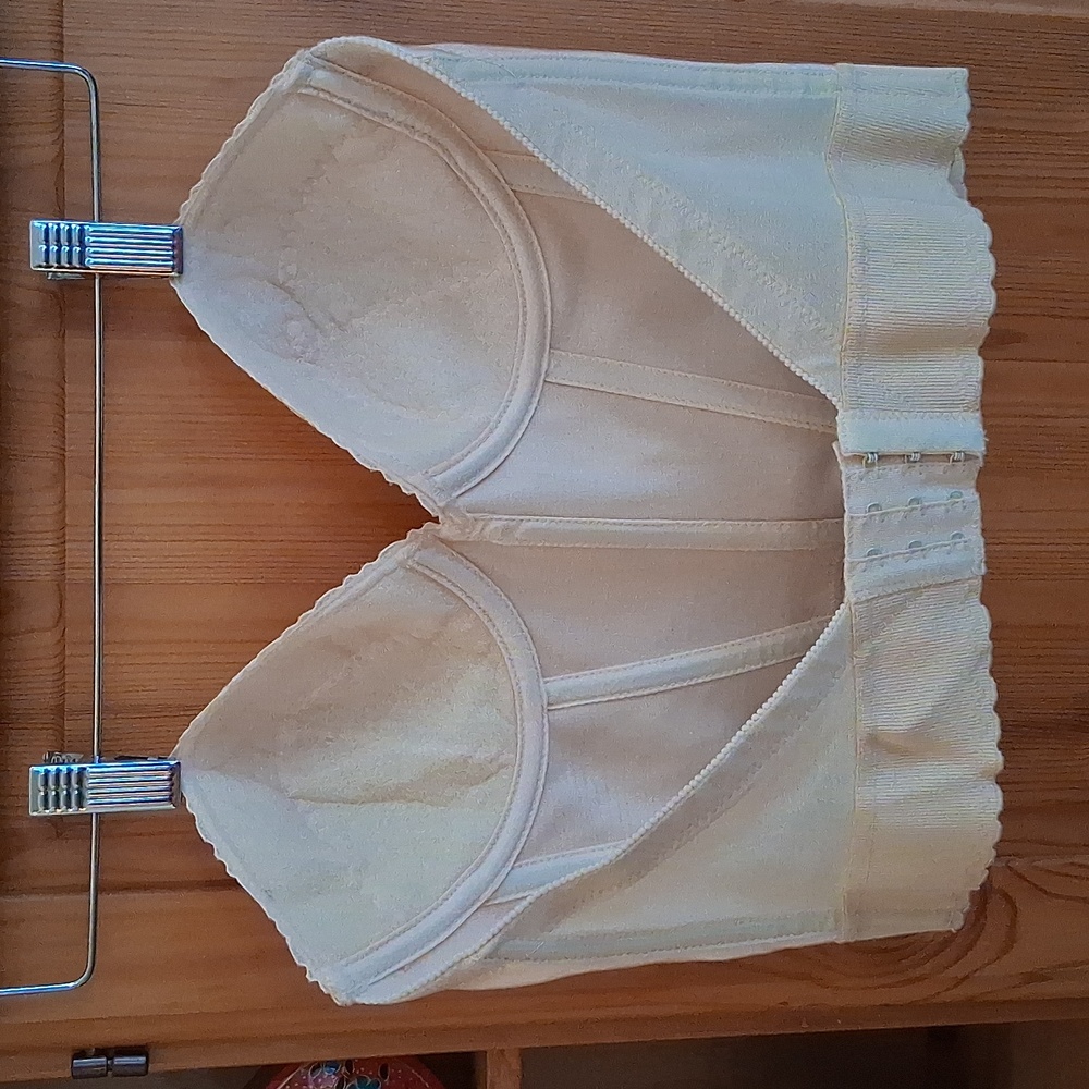Vintage Carnival Cream Lace Trim Bodycon Strapless Push Up Corset Bustier 36B - Picture 5 of 10